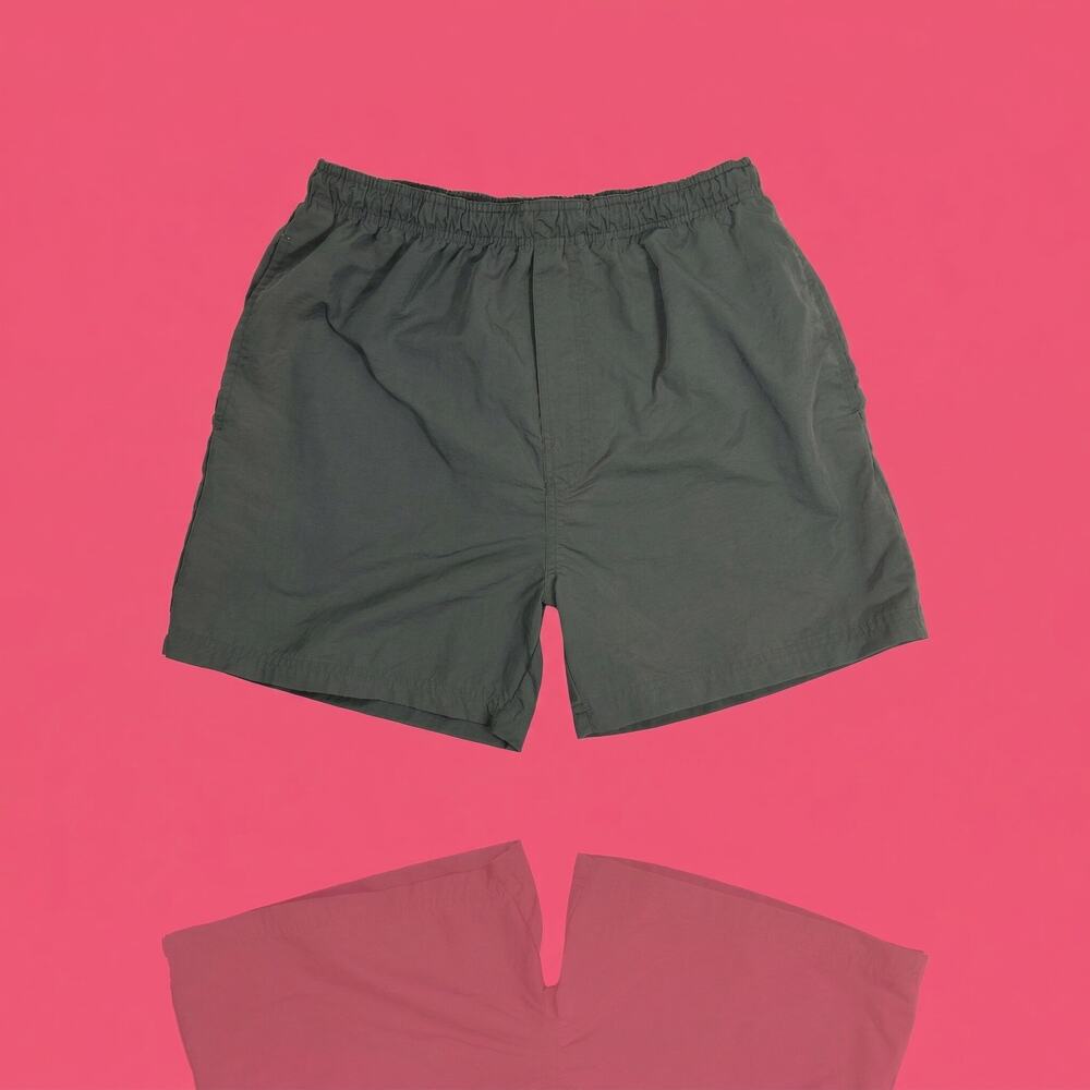 C Rise Retro Men’s Swim Trunks Size Medium, Dark Green Nylon Shorts w/ Liner